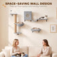 Gray space-saving cat wall design with multiple platforms, condo, and hammock for indoor cats