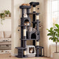 Dark gray tall cat tree tower with top perch, stacked platforms, and sisal-wrapped vertical posts
