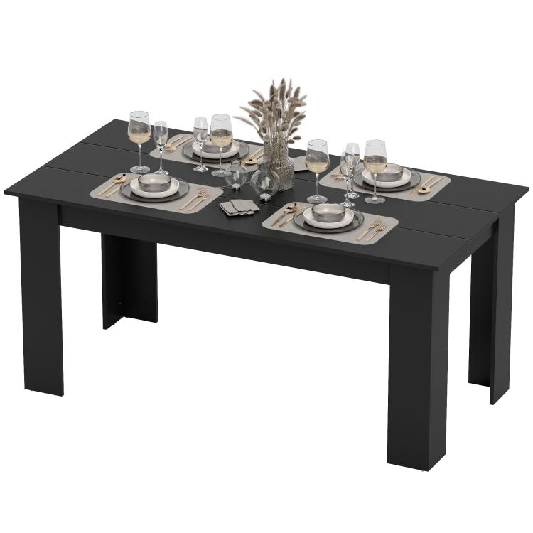 Rectangular black dining table with squared apron and four sturdy legs