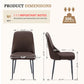 Brown high-back dining chair with faux leather upholstery and metal legs, side and front views