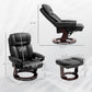 Black faux leather swivel recliner chair and ottoman, size diagram view