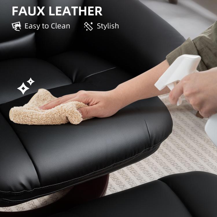 Black faux leather swivel recliner chair armrest with cloth cleaning it