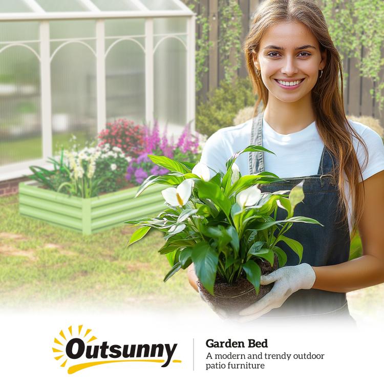 Light green galvanized raised garden bed for outdoor planting