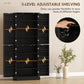 Black pantry cabinet interior showing adjustable shelf pin holes on side panels.