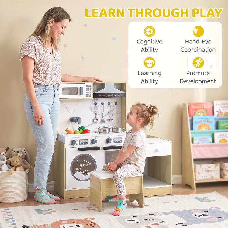 Kids play kitchen set with sink, stove, oven and accessories; includes table and chair