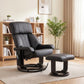Black massage recliner chair with ottoman footstool angled away for a side view