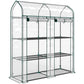 3-tier mini greenhouse with clear cover, metal tube frame and tiered shelves