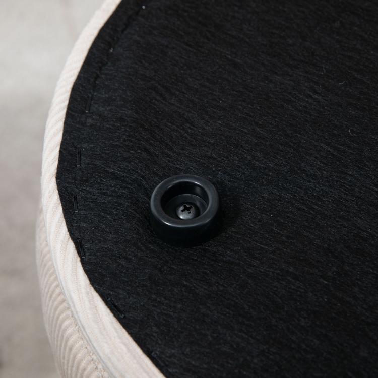 Corduroy storage ottoman lid release knob on round base