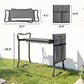 Gray 2-in-1 garden kneeler and seat, foldable steel frame with tool pouch; size view.