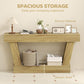 Oak entryway console table with spacious tabletop and open storage shelf