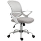 Gray mesh mid-back office chair with armrests, rocking base, and rolling caster wheels