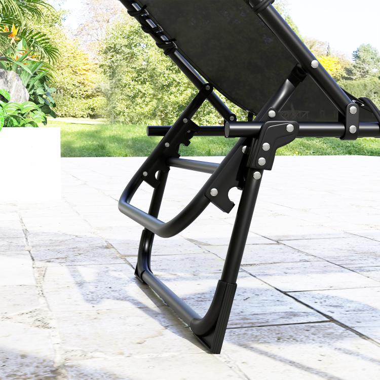 Black folding chaise lounge chair with 4-position reclining back and mesh seat