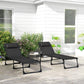 Pair of black reclining chaise lounge chairs with mesh fabric and foldable steel frame
