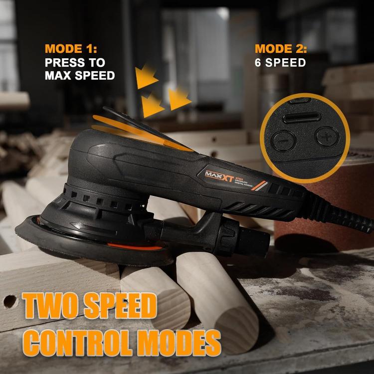 Corded orbital sander held by hand with two speed control modes