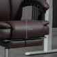 Brown PU leather reclining office chair with thick armrests and metal base