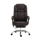 Dark brown PU leather office swivel chair with padded headrest, armrests, and caster wheels