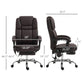 Brown PU leather office chair side view with armrests, base, and size guide