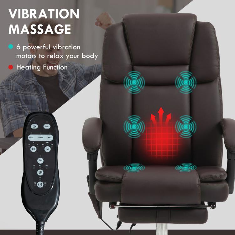 Brown PU leather massage office chair with vibration markers on the backrest