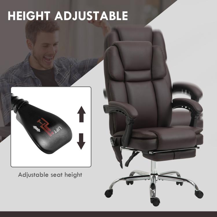 Brown PU leather office chair with adjustable seat height and recline mechanism