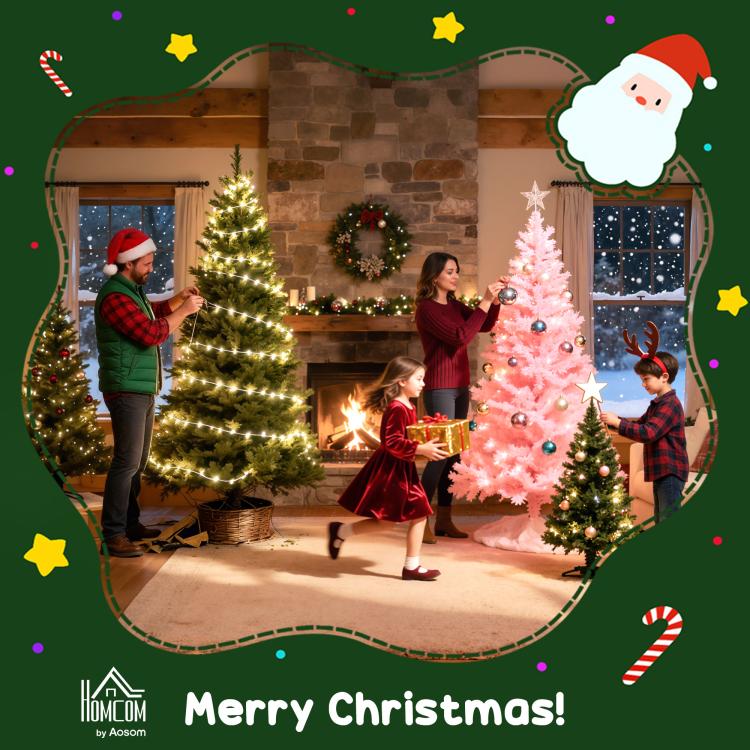 Green artificial Christmas tree with full hinged branches, on a wide metal stand