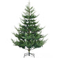 Green hinged artificial Christmas tree with dense branches on black metal stand