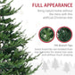 Artificial Christmas pine tree showing dense green branch tips on a black metal stand