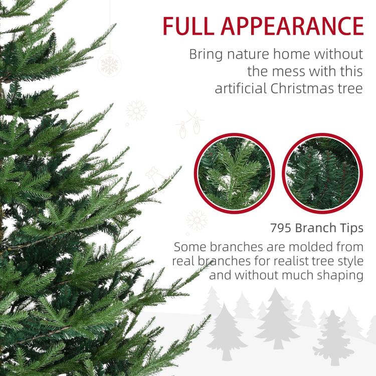 Artificial Christmas pine tree showing dense green branch tips on a black metal stand
