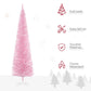 Pink unlit artificial Christmas tree with dense tips, shown with setup icons