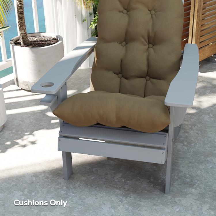 Khaki tufted high-back patio chair cushion set of 2, seat and back on chair