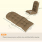 Khaki tufted high-back chair cushion with seat pad and tie loops, with size diagram