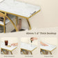 Marble-effect console tabletop on a gold frame with circular open shelving