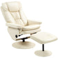Cream PU swivel recliner with rounded Ottoman and round wrapped base