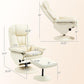 Cream white PU leather recliner chair and ottoman with round wrapped base, side view.