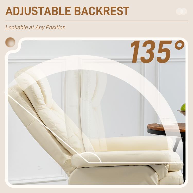 Cream white PU leather recliner chair with padded backrest detail.