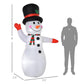 Inflatable snowman yard decoration with black top hat, orange nose, red button detail