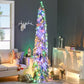 Pencil-shaped Christmas tree with multicolor LED lights, standing indoors