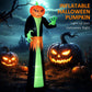 Inflatable pumpkin-head ghost with green hands and orange jack-o’-lantern face, standing