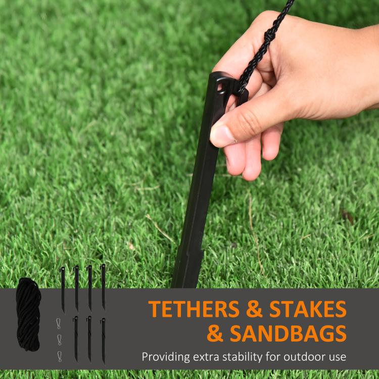 Inflatable yard decor tethers and stakes with sandbags for extra outdoor stability