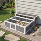 Wooden tortoise run with openable top, dark gray sides, and front mesh window panels