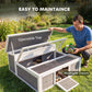 Wooden tortoise enclosure with openable top and multiple front doors for easy access