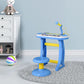 Blue kids electronic toy keyboard with microphone arm and matching stool