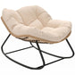 Cream padded rocking egg chair with tufted back cushion, woven edge, black frame