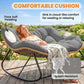 Gray padded papasan-style rocking chair with tan woven underside and black rocker frame
