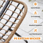 Hand-woven tan rattan wicker panel with black metal support for rocking chair