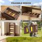 Foldable brown dog ramp shown folded for storage in a trunk or cabinet-like case