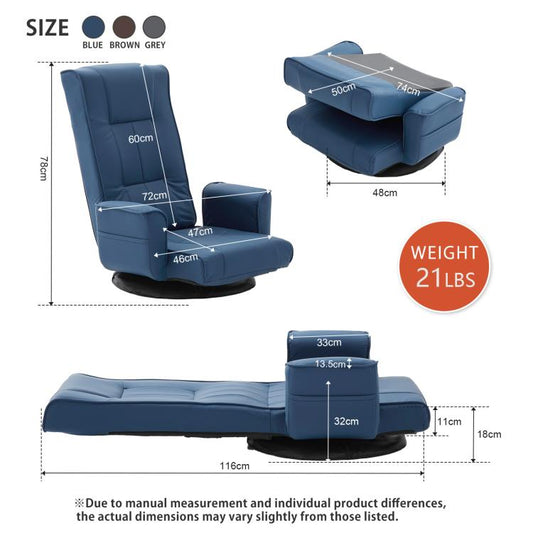360 Degree Swivel Floor Chairs for Adults, Faux Leather Gaming Floor Chair with Back Support, 14 Angles Adjustable Comfortable Floor Lounge Chair Folding Video Game Chairs Office Bedroom