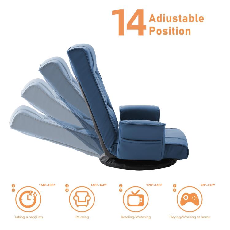 360 Degree Swivel Floor Chairs for Adults, Faux Leather Gaming Floor Chair with Back Support, 14 Angles Adjustable Comfortable Floor Lounge Chair Folding Video Game Chairs Office Bedroom
