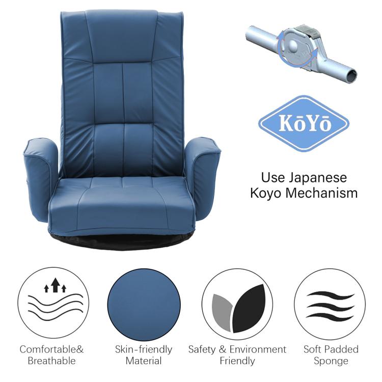 360 Degree Swivel Floor Chairs for Adults, Faux Leather Gaming Floor Chair with Back Support, 14 Angles Adjustable Comfortable Floor Lounge Chair Folding Video Game Chairs Office Bedroom