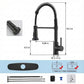 Matte black faucet dimension diagram with pull-down sprayer and single-hole installation.