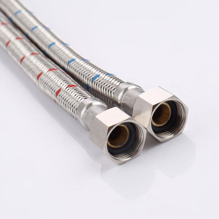 Metal braided supply hoses with brass ends for bathroom sink faucet installation